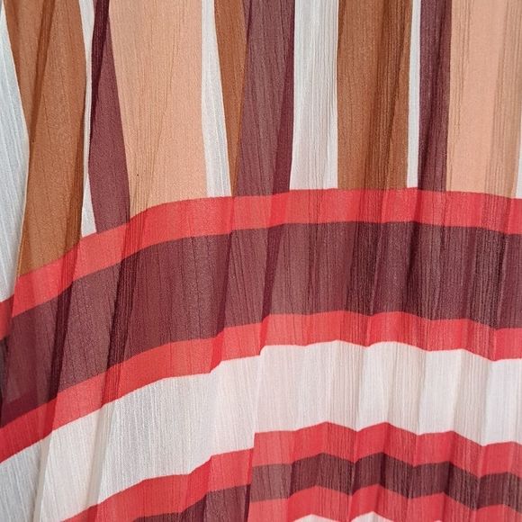 DKNY Chiffon Stripe Print Pleated A-Line Midi Skirt Large - Picture 5 of 10